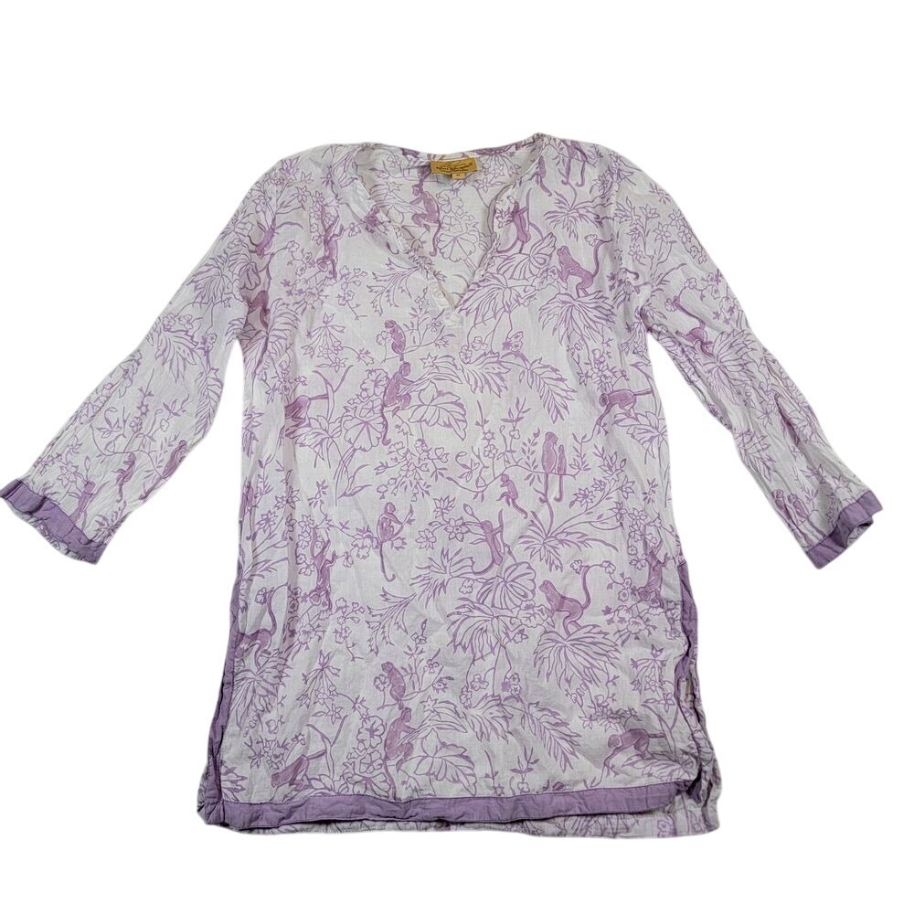 Roberta Roller Rabbit Tunic Top Blouse Sz 6 Purple White Floral READ DESCRIPTION